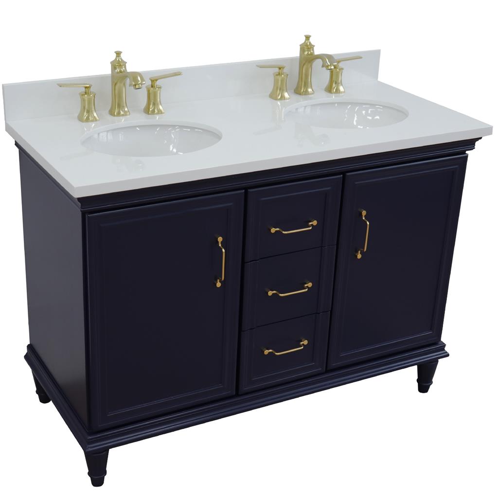 Bellaterra Forli 49" Double Vanity, Blue, White Quartz Top/Oval Sink