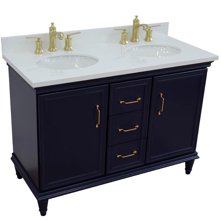 Bellaterra Forli 49" Double Vanity, Blue, White Quartz Top/Oval Sink