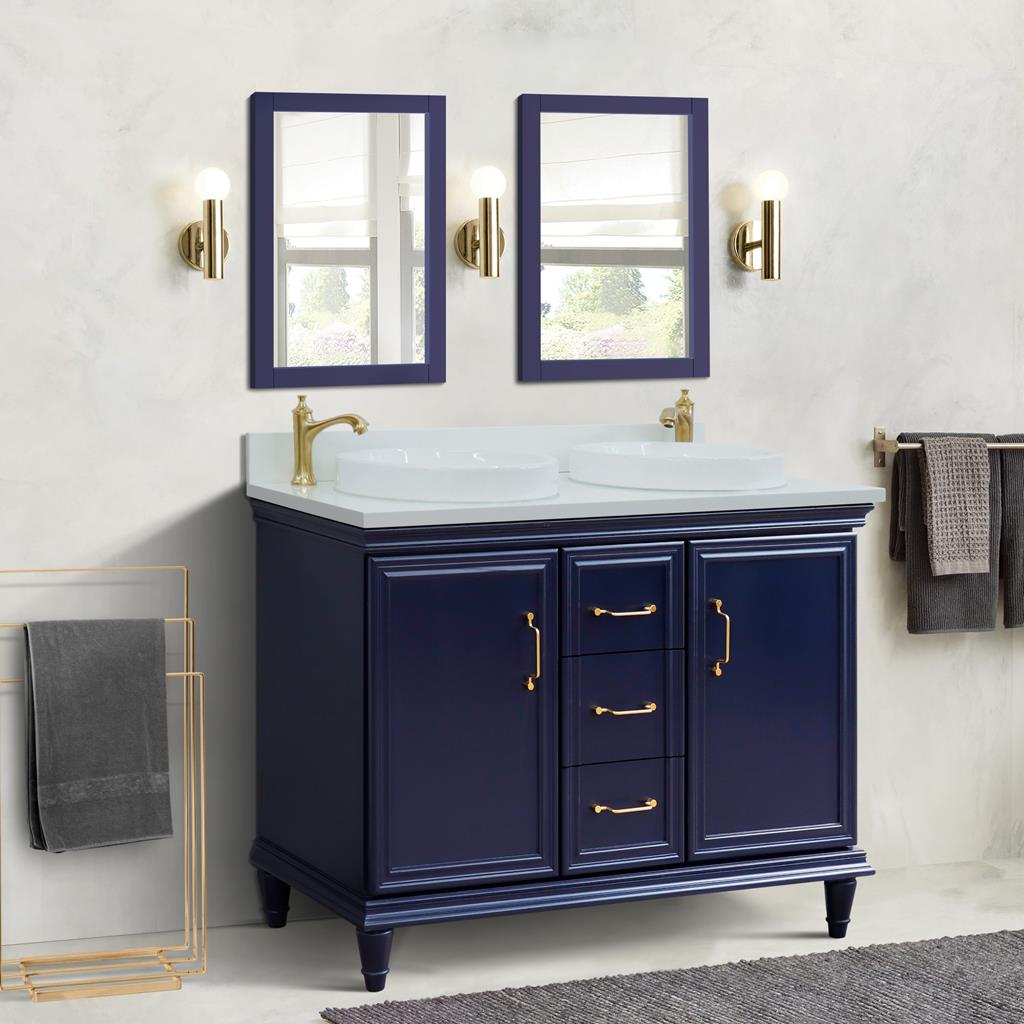 Bellaterra Forli 49" Double Vanity, Blue, White Quartz Top/Round Sink