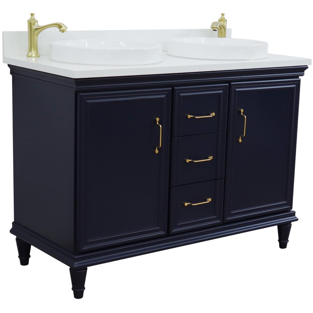 Bellaterra Forli 49" Double Vanity, Blue, White Quartz Top/Round Sink