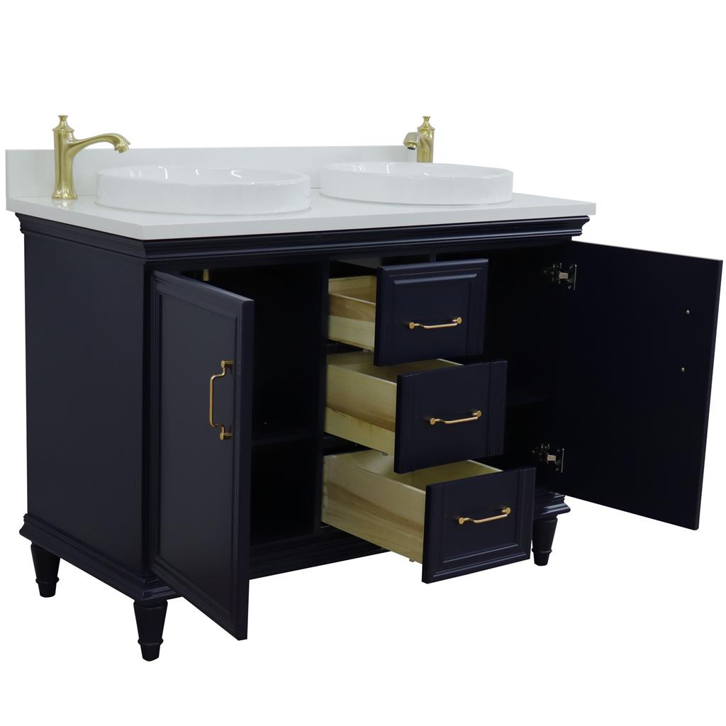 Bellaterra Forli 49" Double Vanity, Blue, White Quartz Top/Round Sink