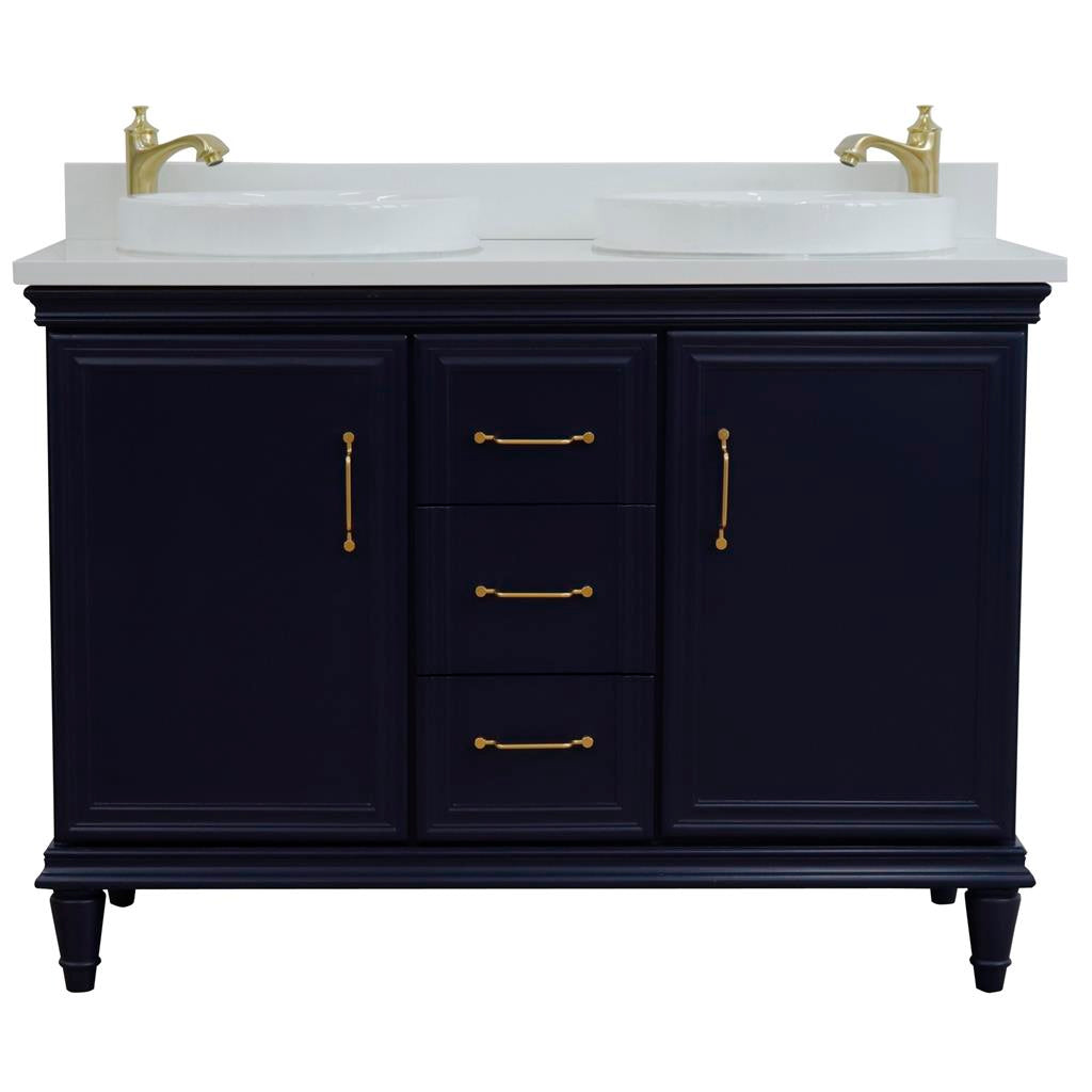 Bellaterra Forli 49" Double Vanity, Blue, White Quartz Top/Round Sink