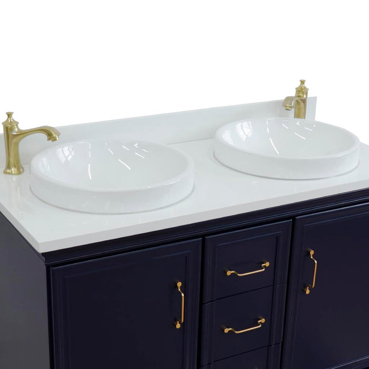 Bellaterra Forli 49" Double Vanity, Blue, White Quartz Top/Round Sink