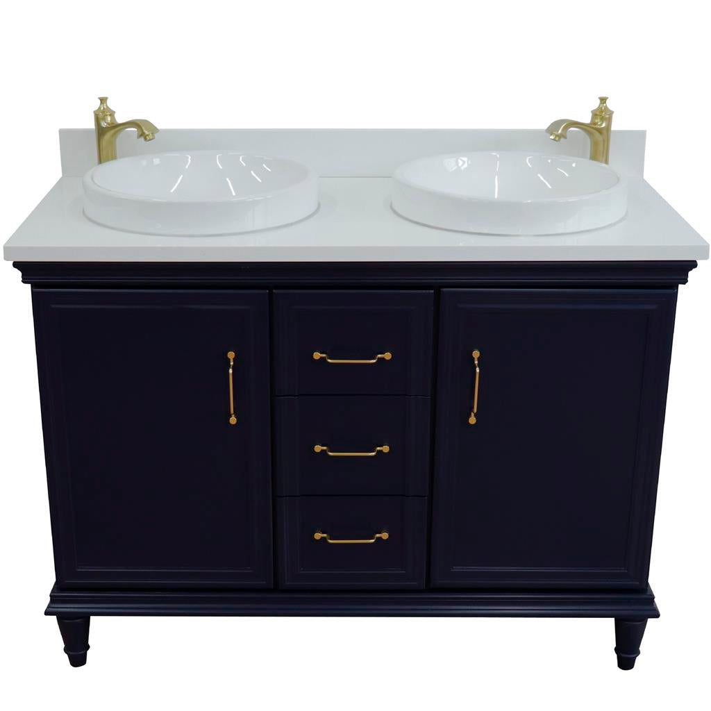 Bellaterra Forli 49" Double Vanity, Blue, White Quartz Top/Round Sink