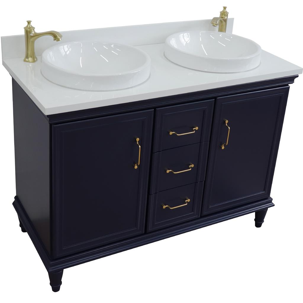 Bellaterra Forli 49" Double Vanity, Blue, White Quartz Top/Round Sink