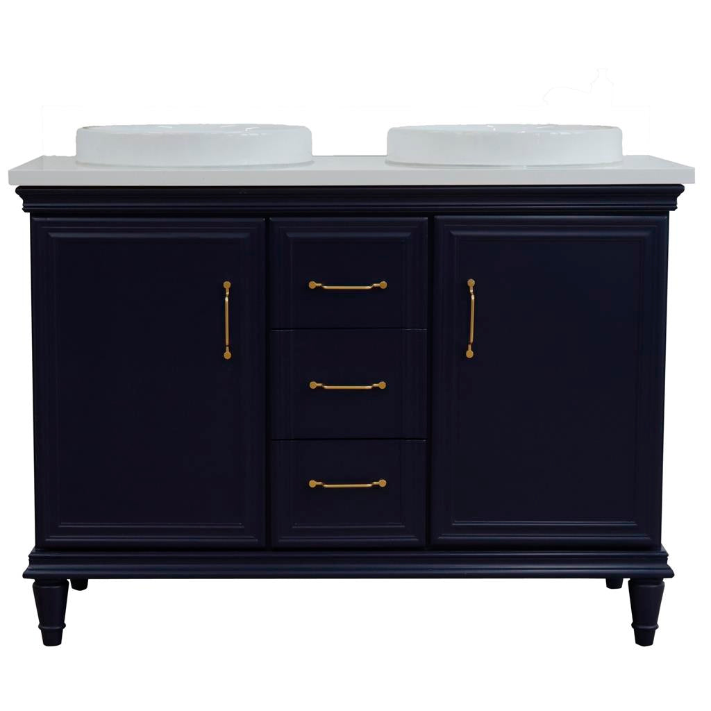 Bellaterra Forli 49" Double Vanity, Blue, White Quartz Top/Round Sink