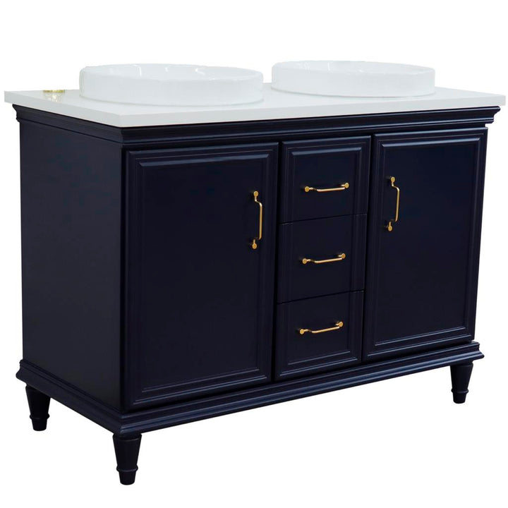 Bellaterra Forli 49" Double Vanity, Blue, White Quartz Top/Round Sink