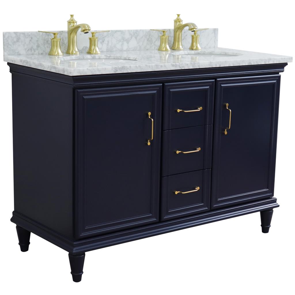 Bellaterra Forli 49" Double Vanity, Blue, White Carrara Marble Top/Oval Sink