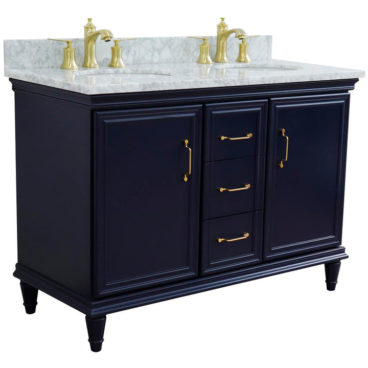 Bellaterra Forli 49" Double Vanity, Blue, White Carrara Marble Top/Oval Sink