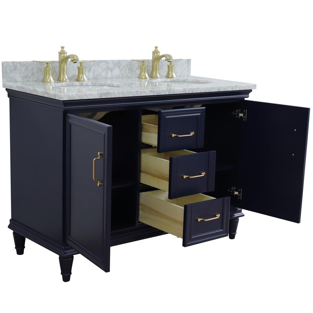 Bellaterra Forli 49" Double Vanity, Blue, White Carrara Marble Top/Oval Sink