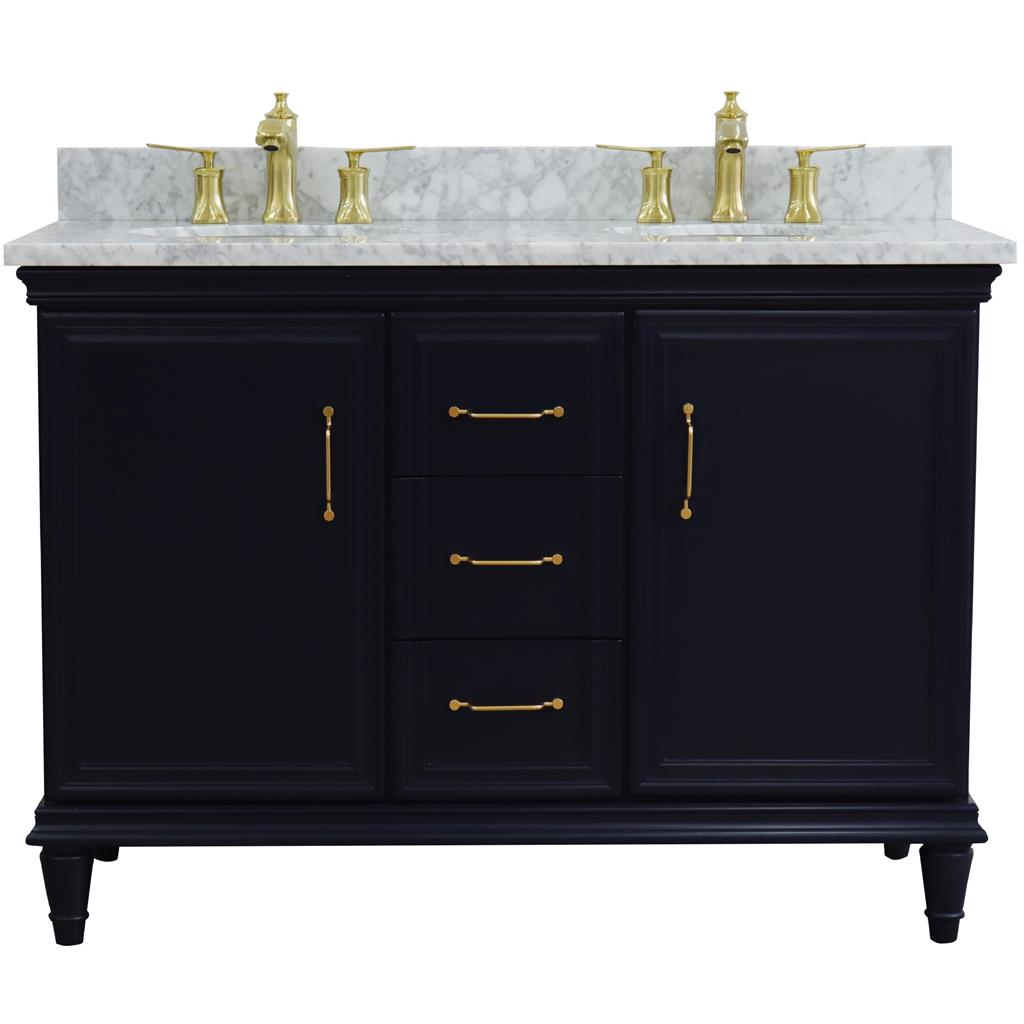 Bellaterra Forli 49" Double Vanity, Blue, White Carrara Marble Top/Oval Sink