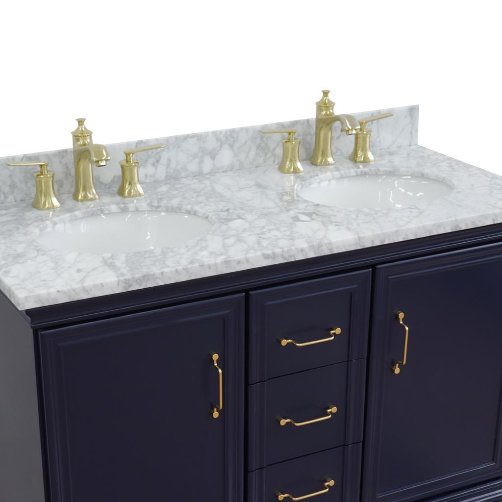 Bellaterra Forli 49" Double Vanity, Blue, White Carrara Marble Top/Oval Sink