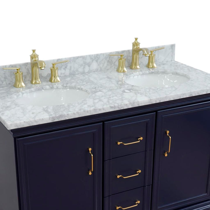 Bellaterra Forli 49" Double Vanity, Blue, White Carrara Marble Top/Oval Sink