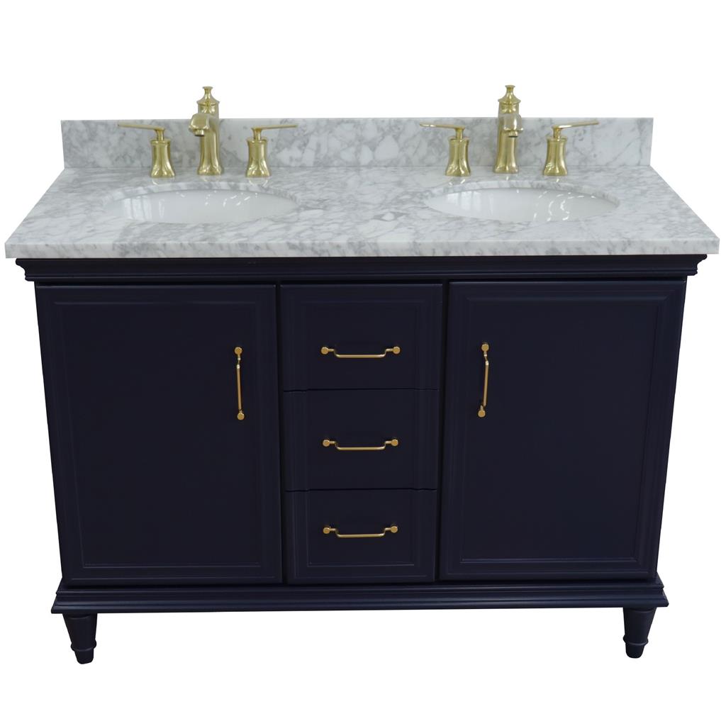 Bellaterra Forli 49" Double Vanity, Blue, White Carrara Marble Top/Oval Sink