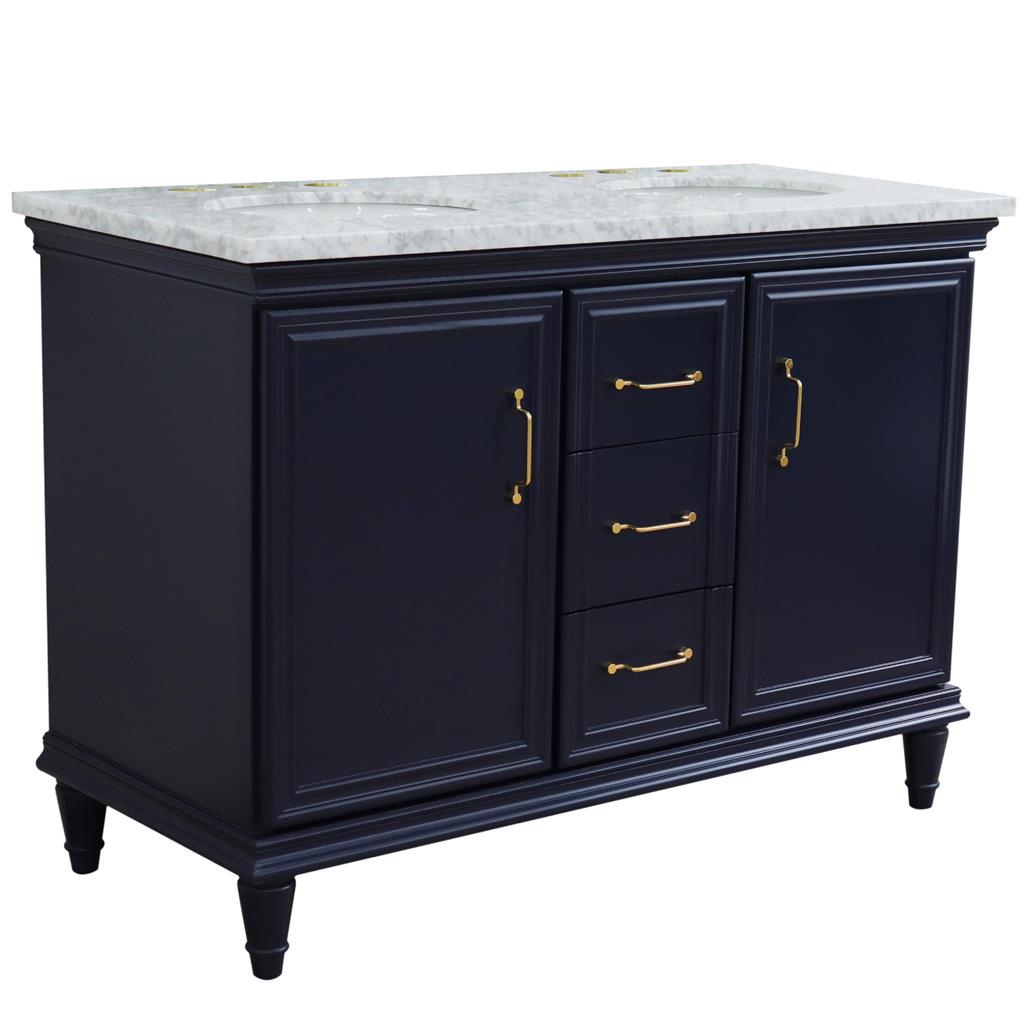 Bellaterra Forli 49" Double Vanity, Blue, White Carrara Marble Top/Oval Sink