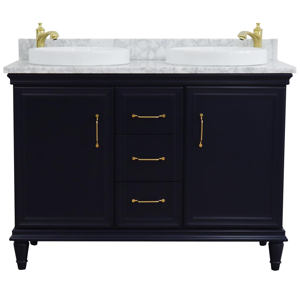 Bellaterra Forli 49" Double Vanity, Blue, White Carrara Marble Top/Round Sink