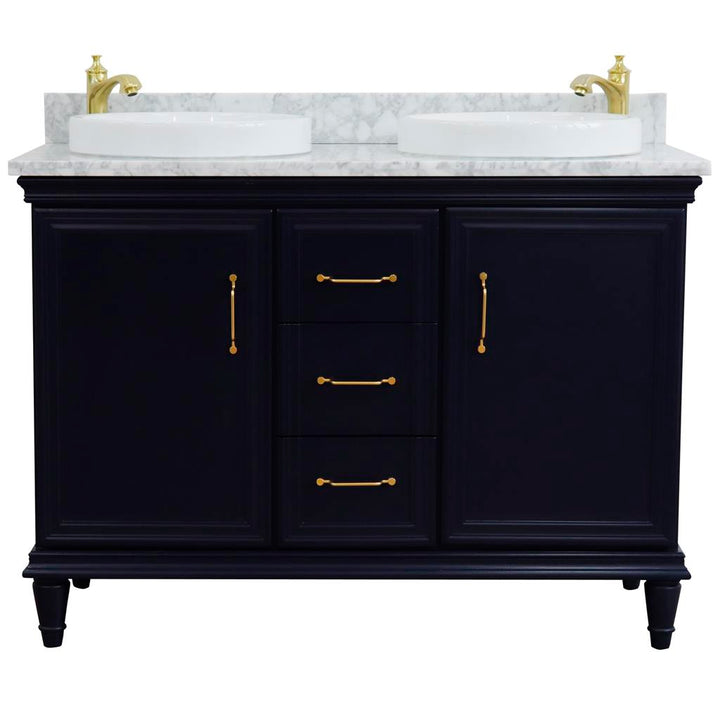 Bellaterra Forli 49" Double Vanity, Blue, White Carrara Marble Top/Round Sink