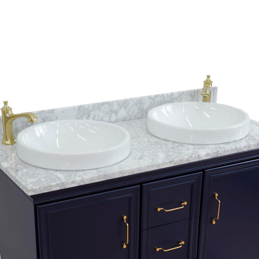 Bellaterra Forli 49" Double Vanity, Blue, White Carrara Marble Top/Round Sink