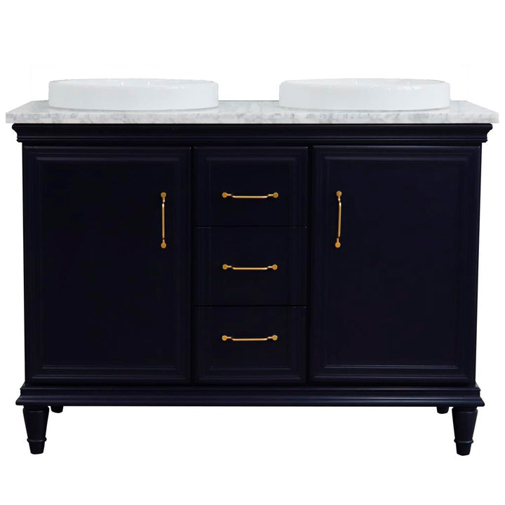 Bellaterra Forli 49" Double Vanity, Blue, White Carrara Marble Top/Round Sink