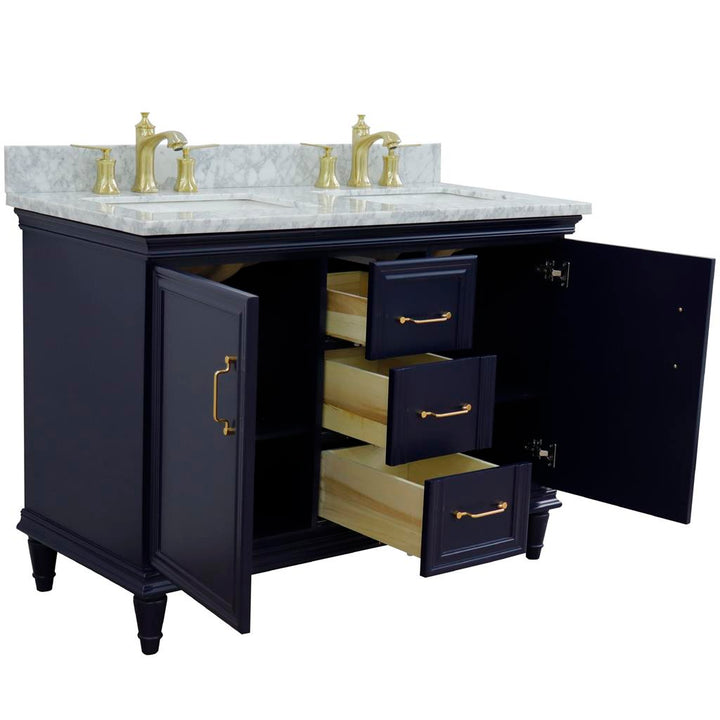 Bellaterra Forli 49" Double Vanity, Blue, White Carrara Marble Top/Rectangle Sink