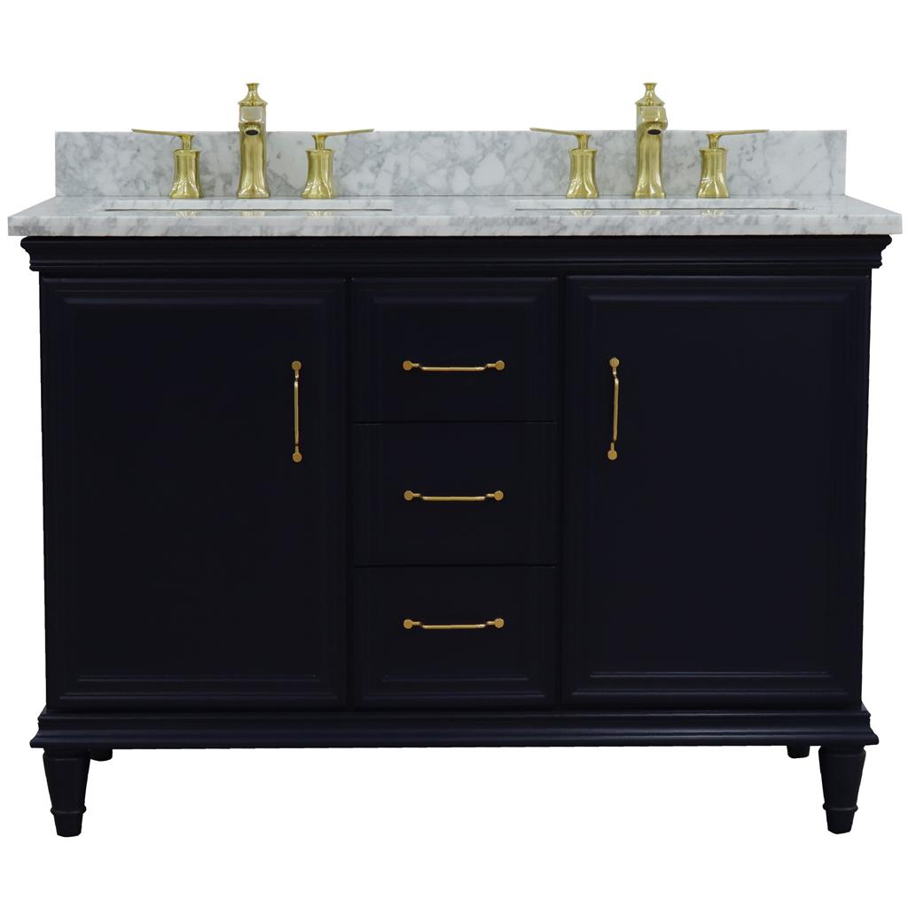 Bellaterra Forli 49" Double Vanity, Blue, White Carrara Marble Top/Rectangle Sink