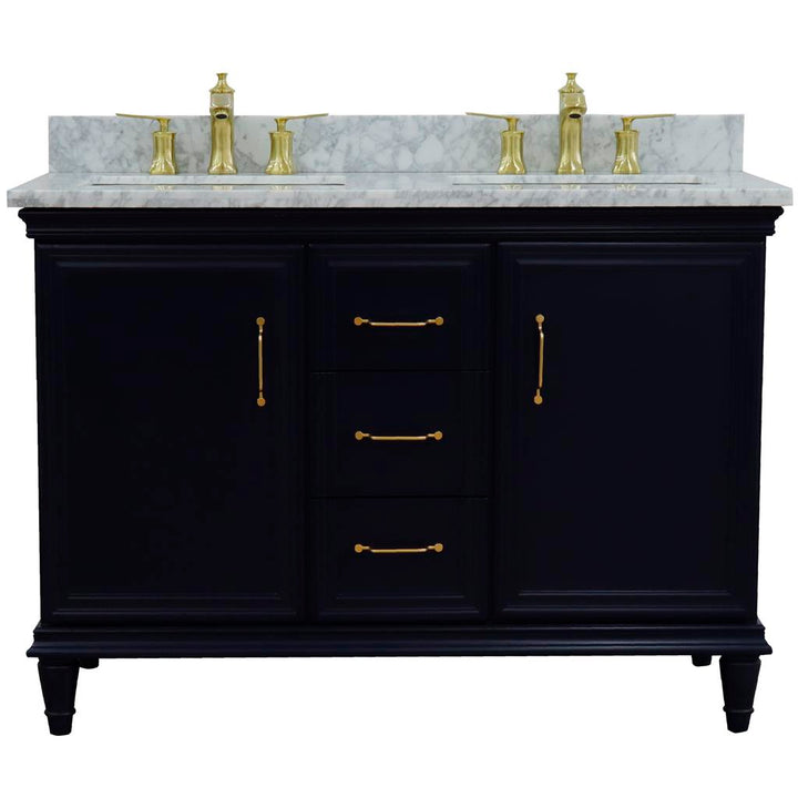 Bellaterra Forli 49" Double Vanity, Blue, White Carrara Marble Top/Rectangle Sink