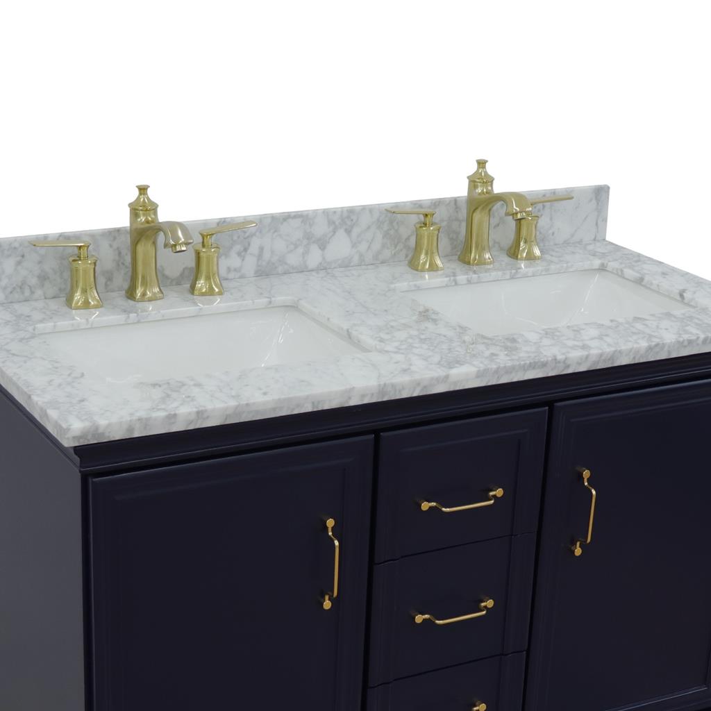 Bellaterra Forli 49" Double Vanity, Blue, White Carrara Marble Top/Rectangle Sink