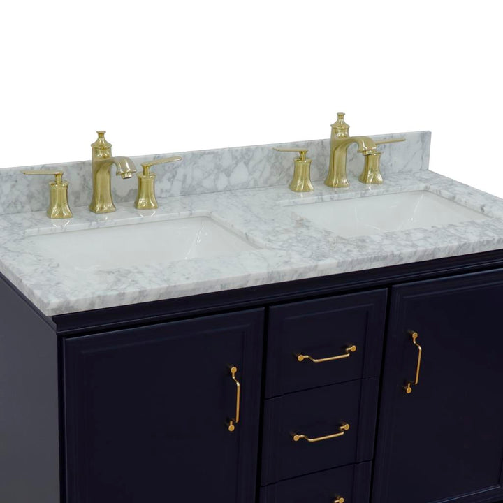 Bellaterra Forli 49" Double Vanity, Blue, White Carrara Marble Top/Rectangle Sink