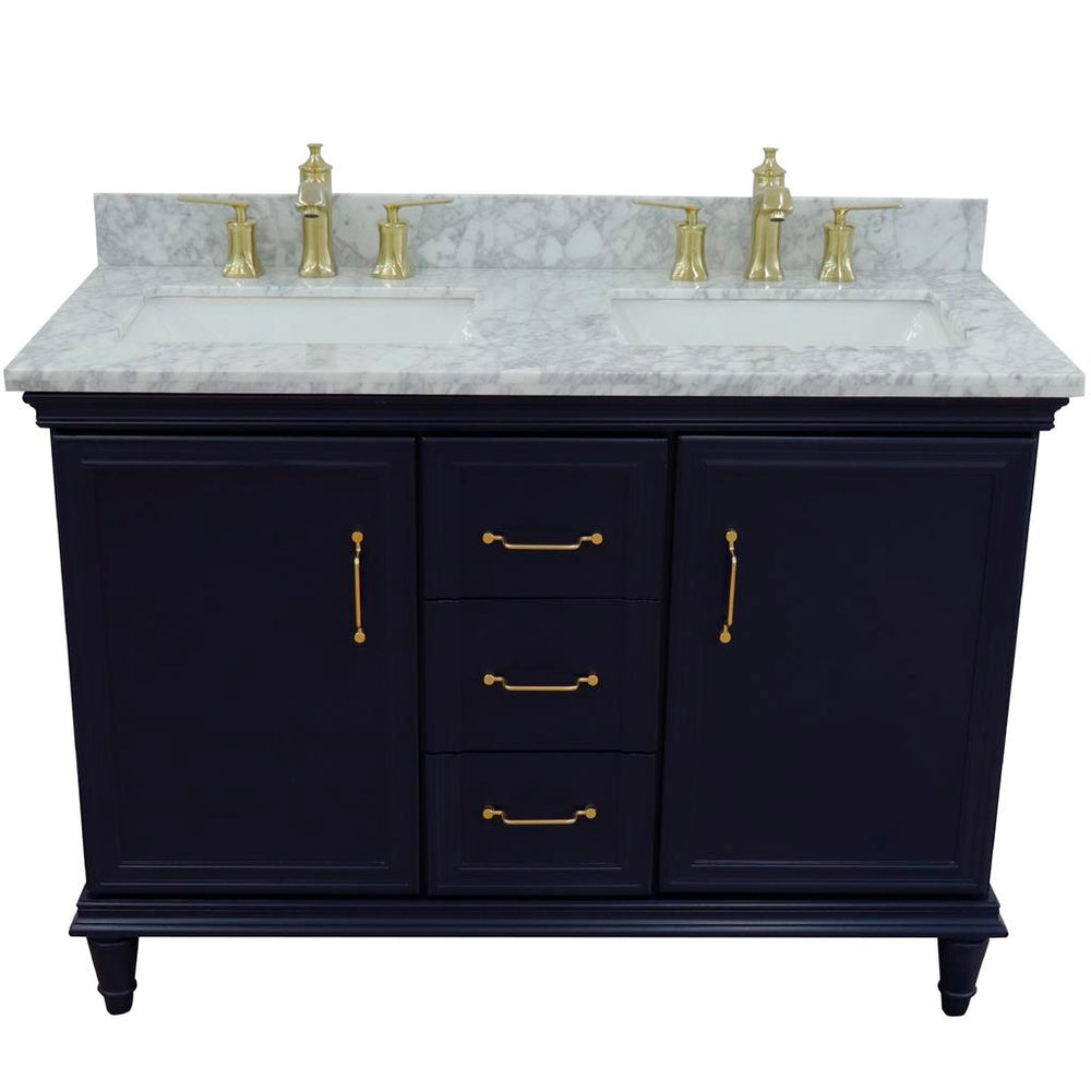 Bellaterra Forli 49" Double Vanity, Blue, White Carrara Marble Top/Rectangle Sink