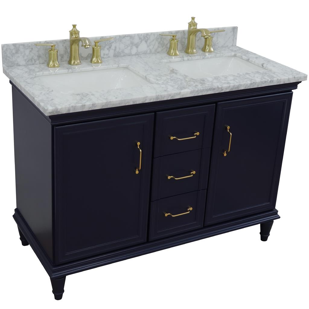 Bellaterra Forli 49" Double Vanity, Blue, White Carrara Marble Top/Rectangle Sink