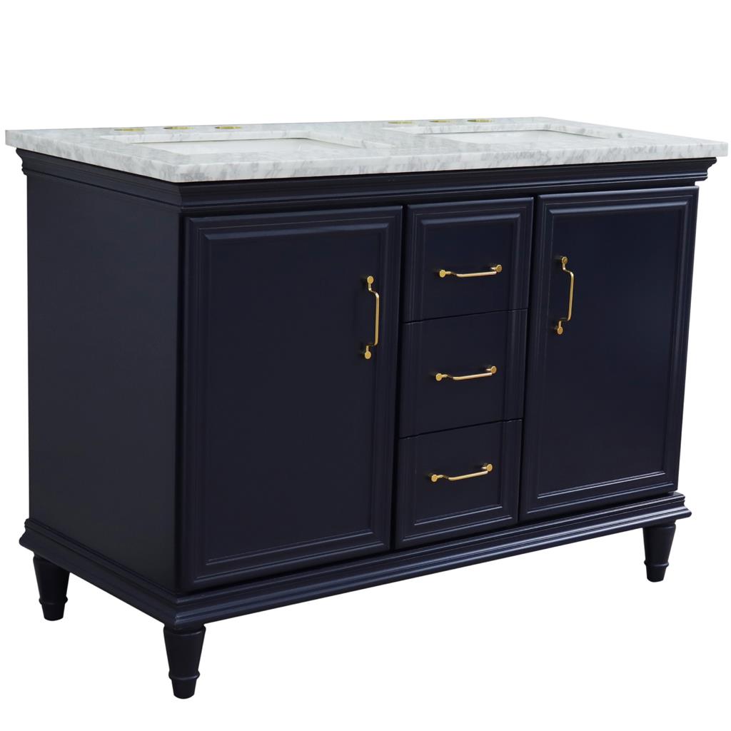 Bellaterra Forli 49" Double Vanity, Blue, White Carrara Marble Top/Rectangle Sink