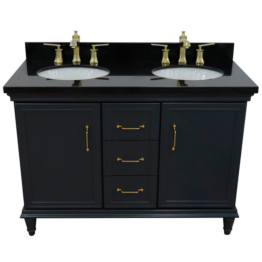 Bellaterra Forli 49" Double Vanity, Dark Gray, Black Galaxy Granite Top/Oval Sink