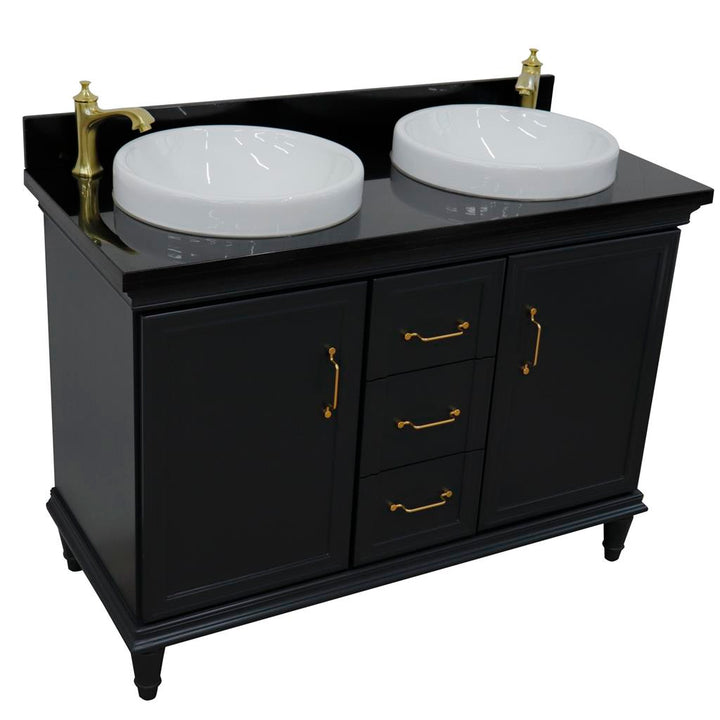 Bellaterra Forli 49" Double Vanity, Dark Gray, Black Galaxy Granite Top/Round Sink