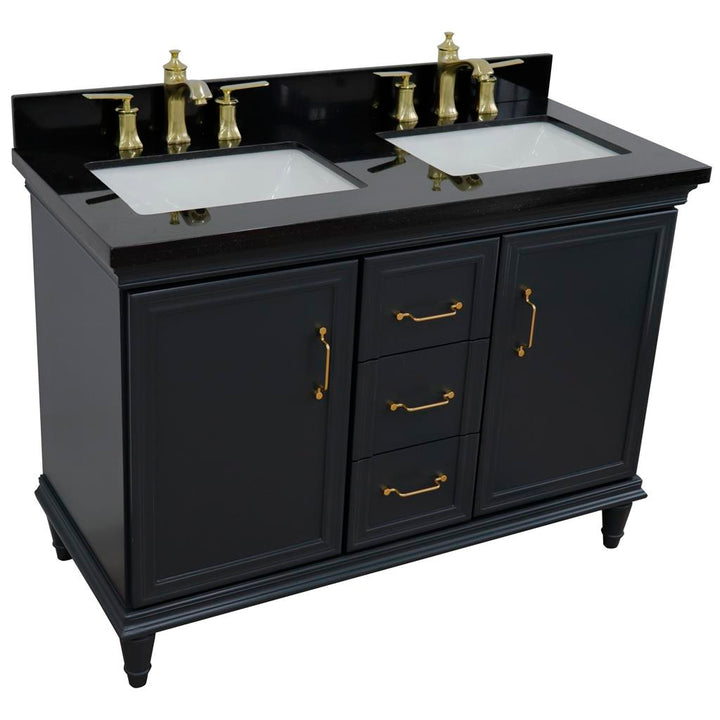 Bellaterra Forli 49" Double Vanity, Dark Gray, Black Galaxy Granite Top/Rectangle Sink