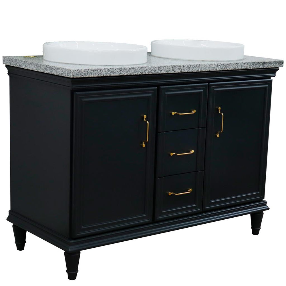 Bellaterra Forli 49" Double Vanity, Dark Gray, Gray Granite Top/Round Sink