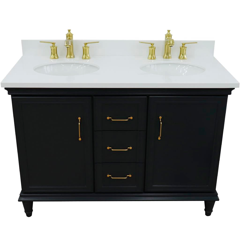 Bellaterra Forli 49" Double Vanity, Dark Gray, White Quartz Top/Oval Sink