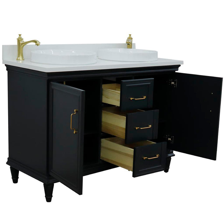 Bellaterra Forli 49" Double Vanity, Dark Gray, White Quartz Top/Round Sink