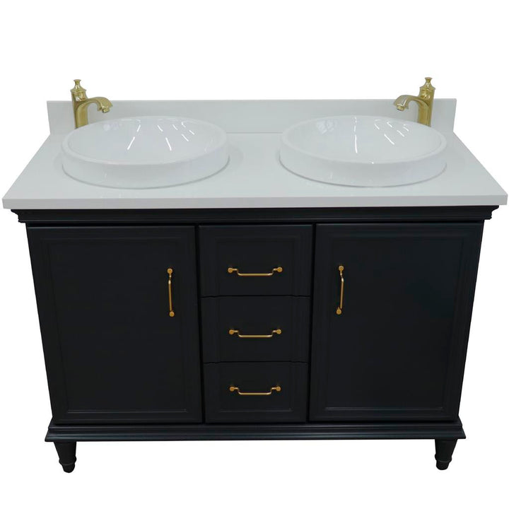 Bellaterra Forli 49" Double Vanity, Dark Gray, White Quartz Top/Round Sink