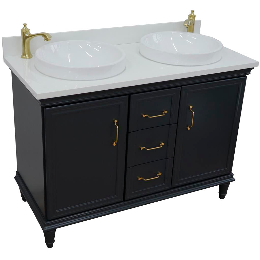 Bellaterra Forli 49" Double Vanity, Dark Gray, White Quartz Top/Round Sink