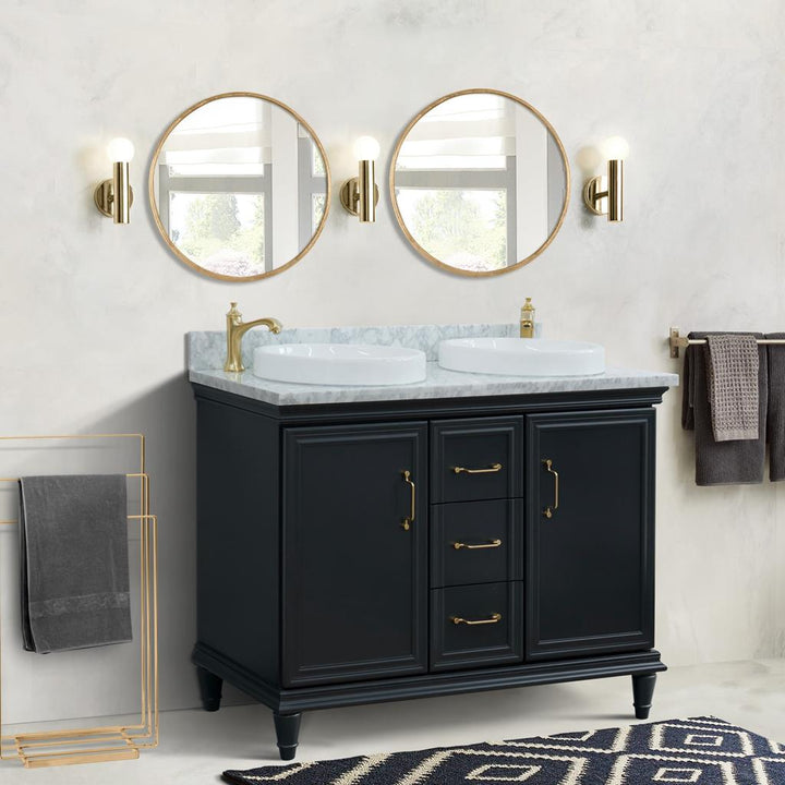 Bellaterra Forli 49" Double Vanity, Dark Gray, White Carrara Marble Top/Round Sink