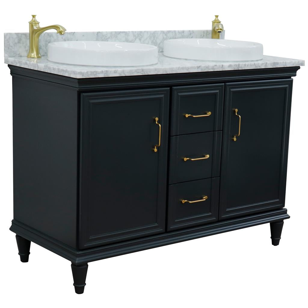 Bellaterra Forli 49" Double Vanity, Dark Gray, White Carrara Marble Top/Round Sink