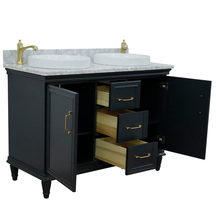 Bellaterra Forli 49" Double Vanity, Dark Gray, White Carrara Marble Top/Round Sink