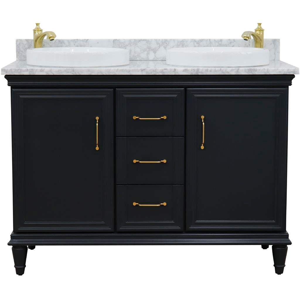 Bellaterra Forli 49" Double Vanity, Dark Gray, White Carrara Marble Top/Round Sink