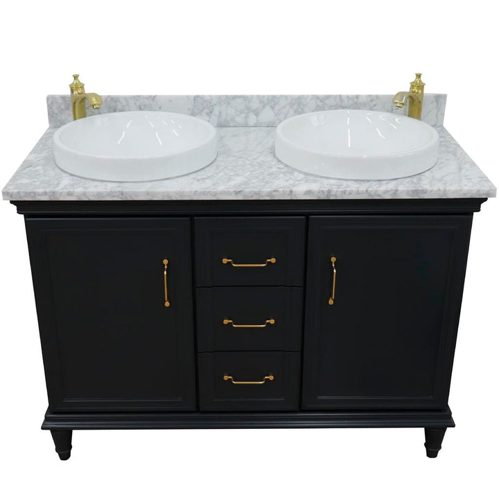 Bellaterra Forli 49" Double Vanity, Dark Gray, White Carrara Marble Top/Round Sink