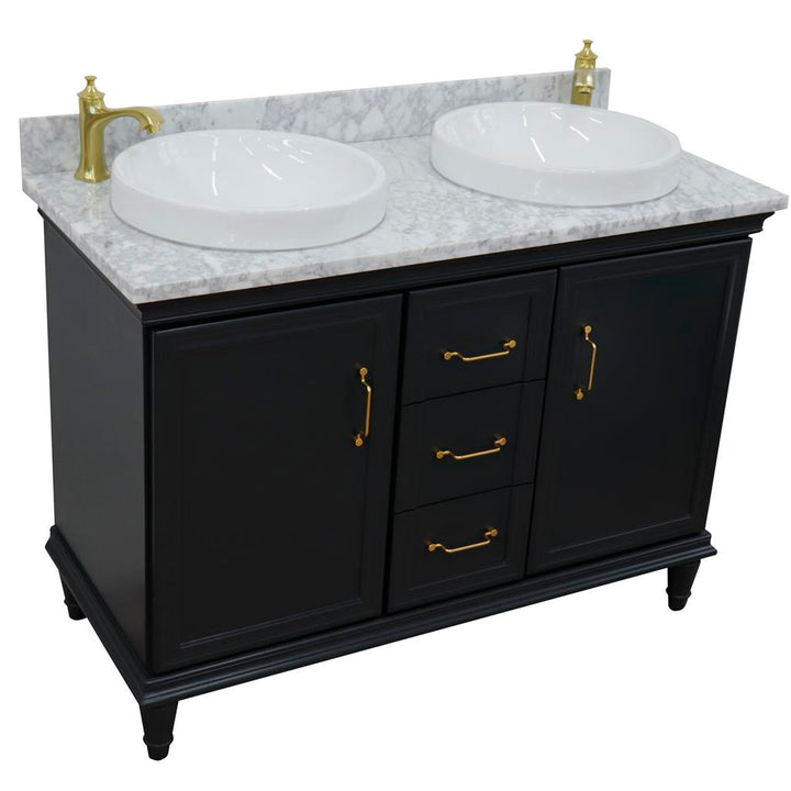 Bellaterra Forli 49" Double Vanity, Dark Gray, White Carrara Marble Top/Round Sink