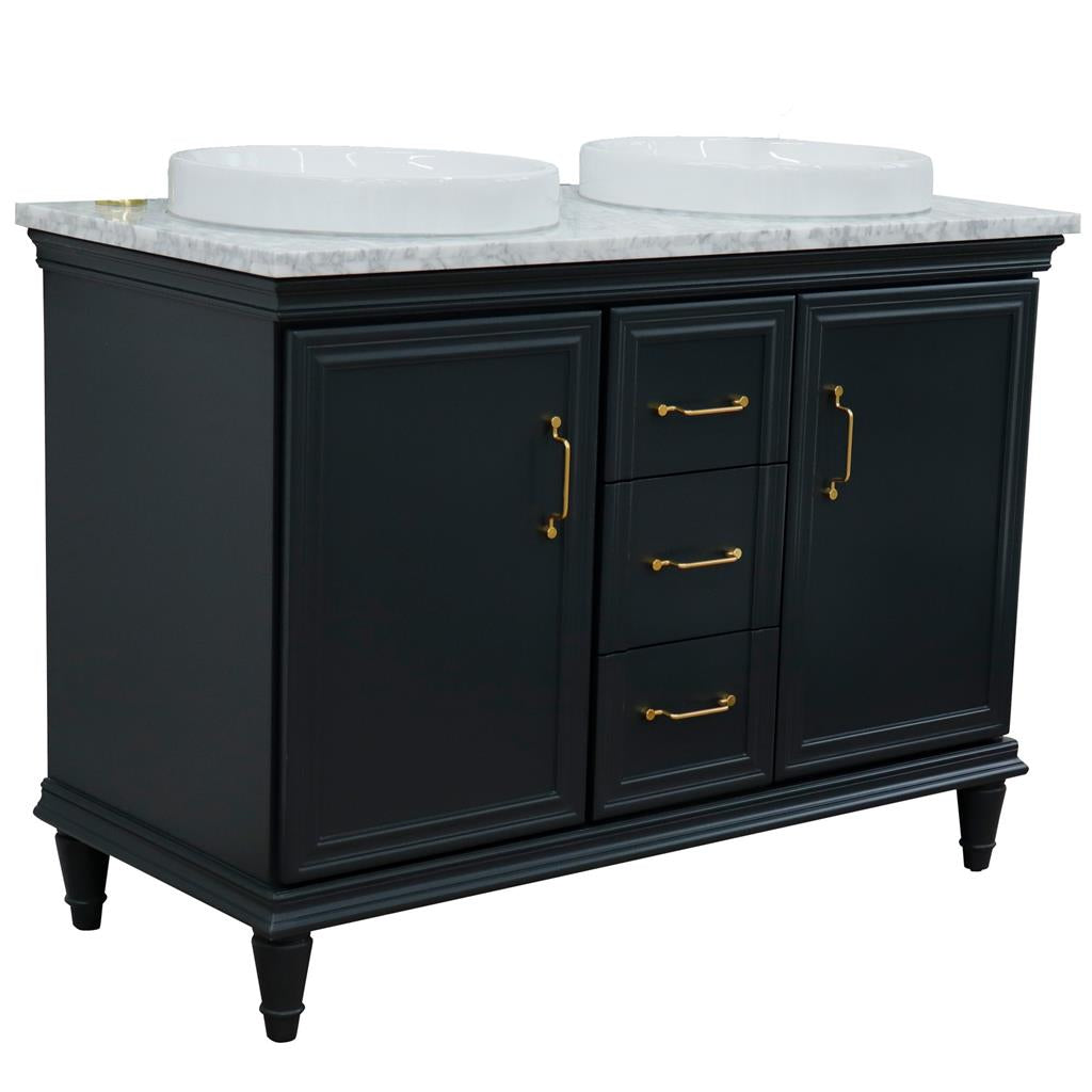 Bellaterra Forli 49" Double Vanity, Dark Gray, White Carrara Marble Top/Round Sink