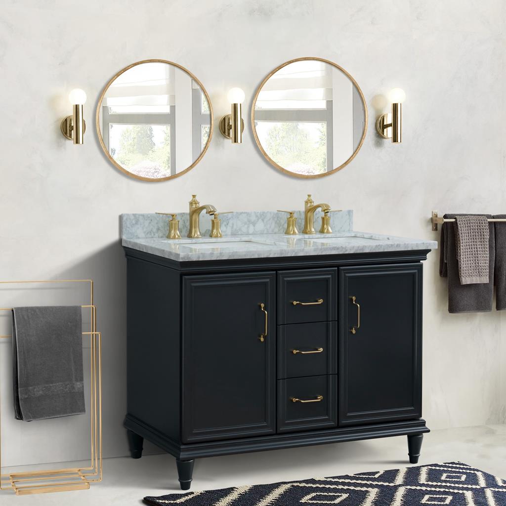 Bellaterra Forli 49" Double Vanity, Dark Gray, White Carrara Marble Top/Rectangle Sink