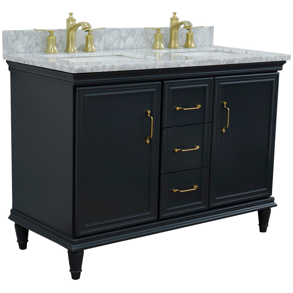 Bellaterra Forli 49" Double Vanity, Dark Gray, White Carrara Marble Top/Rectangle Sink