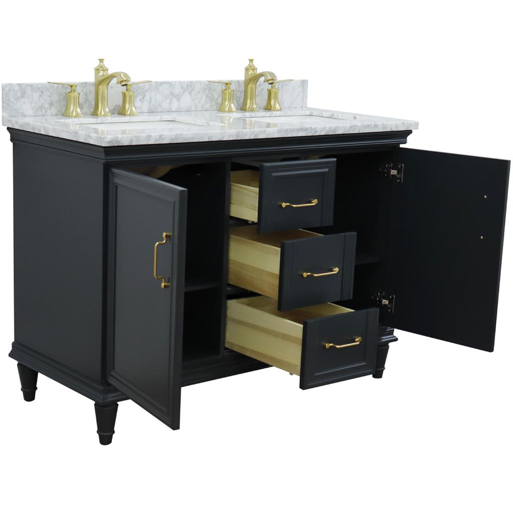 Bellaterra Forli 49" Double Vanity, Dark Gray, White Carrara Marble Top/Rectangle Sink