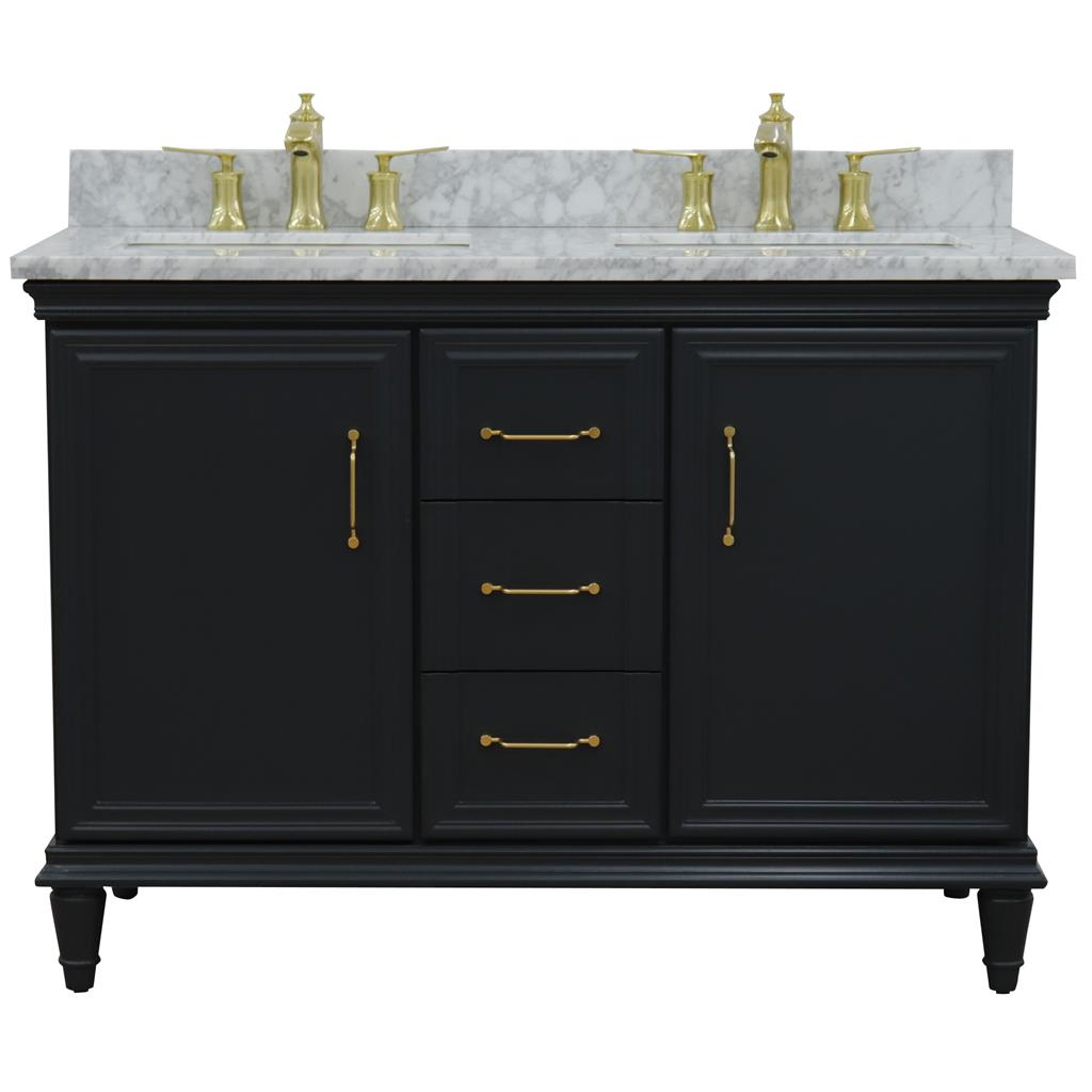 Bellaterra Forli 49" Double Vanity, Dark Gray, White Carrara Marble Top/Rectangle Sink